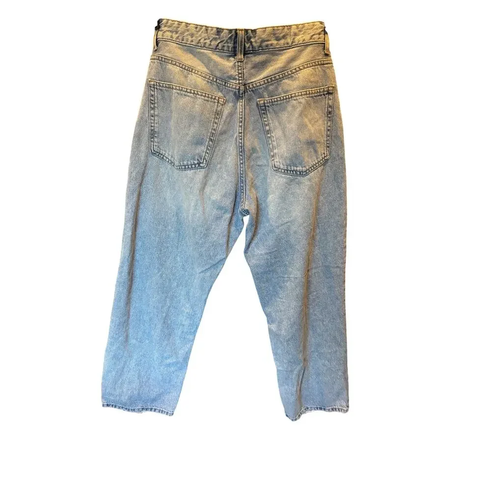 H&M Mom Jeans Women’s US 8 High Rise Distressed Light Wash 100% Cotton Denim